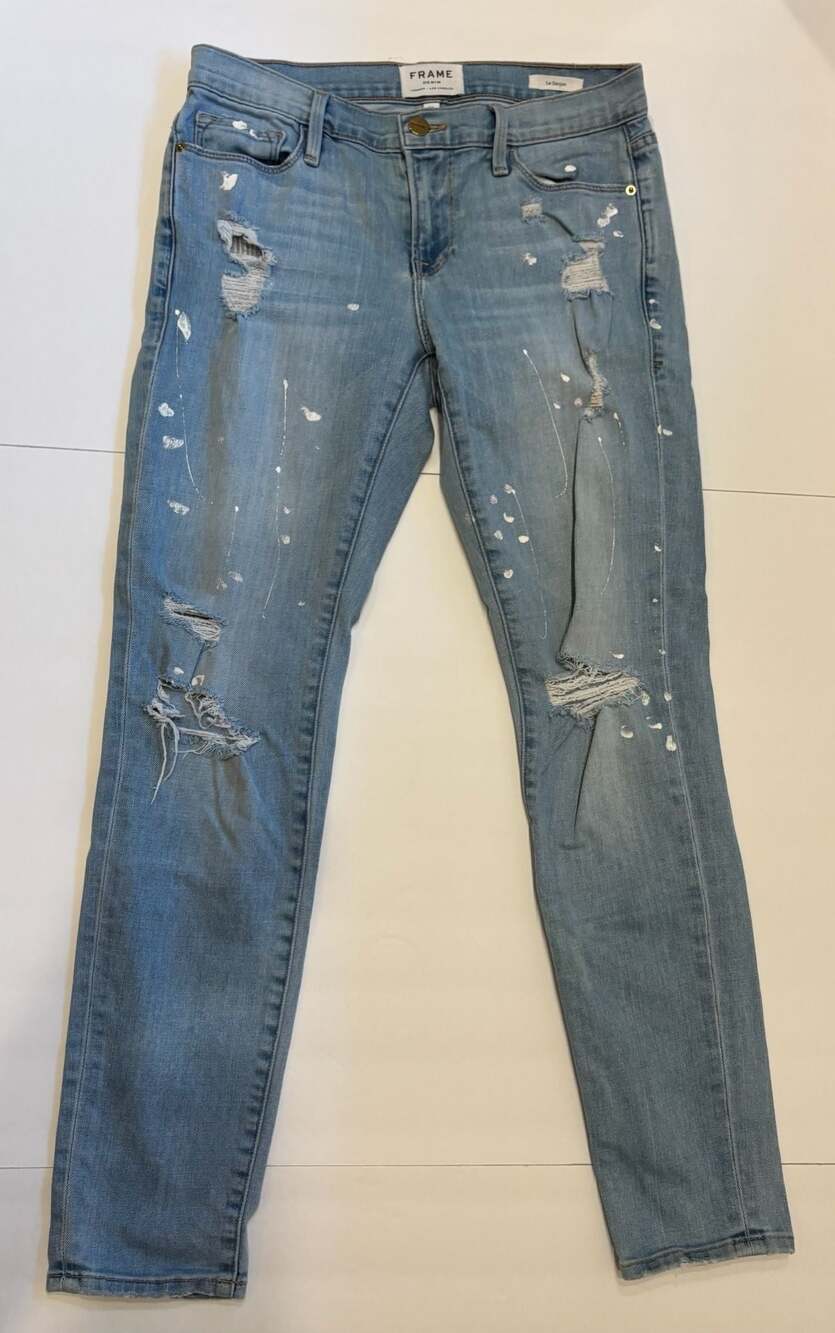 FRAME Denim Le Garçon Distressed Paint Splatter Boyfriend Jeans Size 25